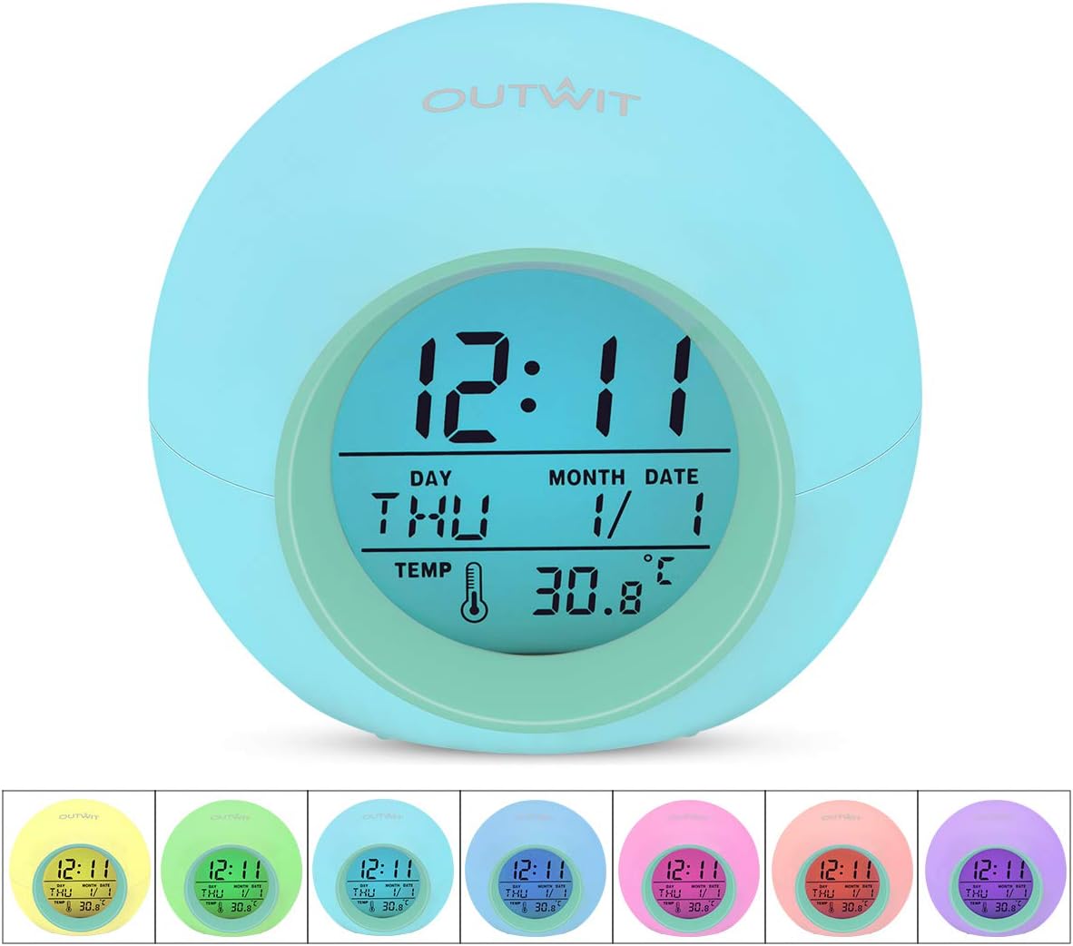 OUTWIT Kids Alarm Clock【2020 Version】, Student Digital Clock for Boys Girls, 7 Color Changing Light Bedside Clock for Children's Bedroom, with Temperature Touch Control Snooze, for Kids