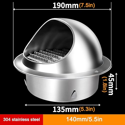 Miniatura 16 de Cubierta de chimenea de acero inoxidable 304, tapa de ventilación de aire, salida de aire de pared exterior, tubo de escape de baño, cubierta