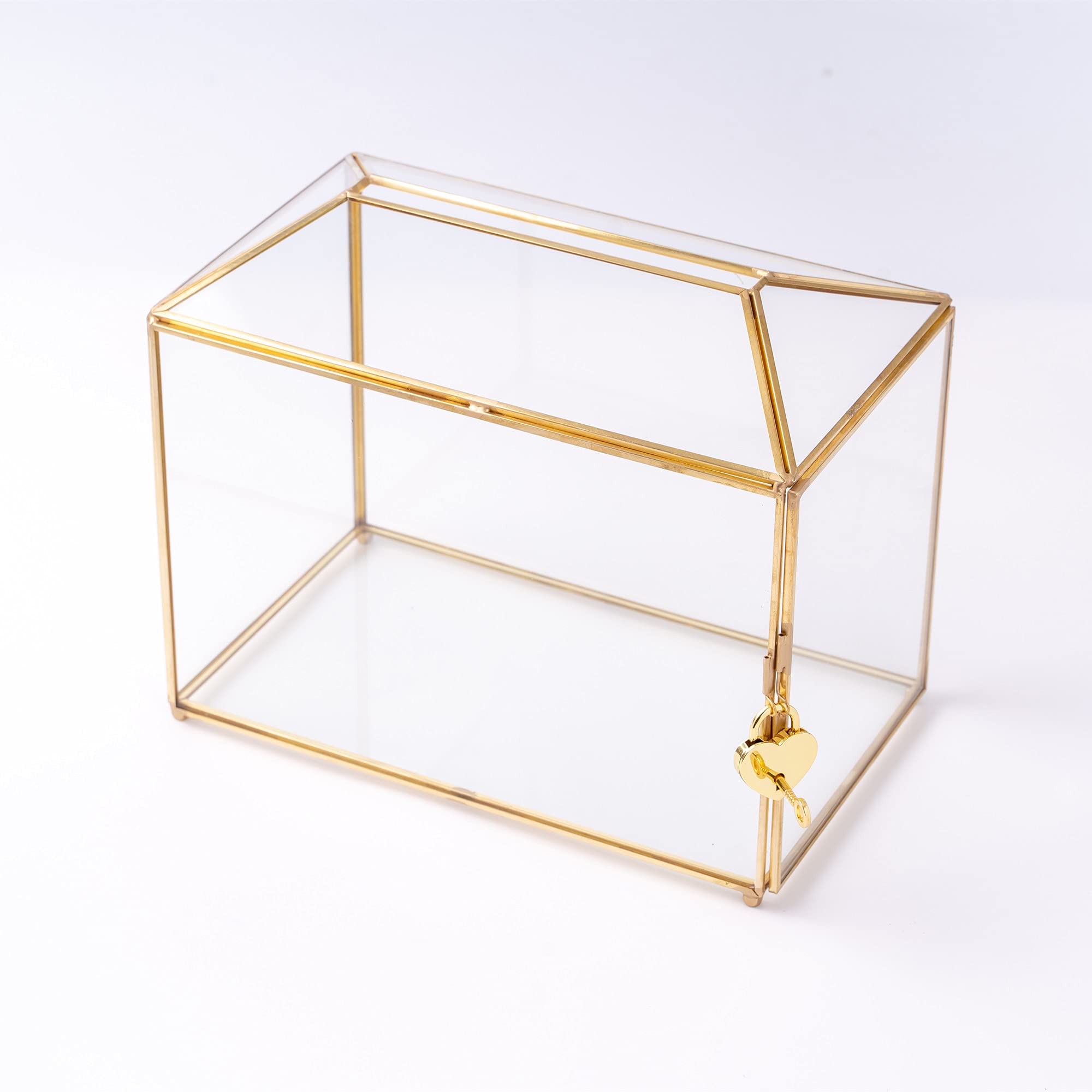NCYP 26cm Large Geometric Glass Card Box Terrarium with Slot and Heart