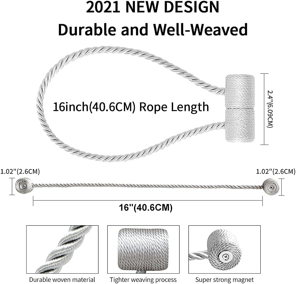 2 Pack Magnetic Curtain Tiebacks Clips Curtain Holdbacks VS Upgraded Modern Strong 18 Inch Decorrative Drapery Rope Tie Backs for Blackout Sheer Curtains Window Decor (Blue) image 2