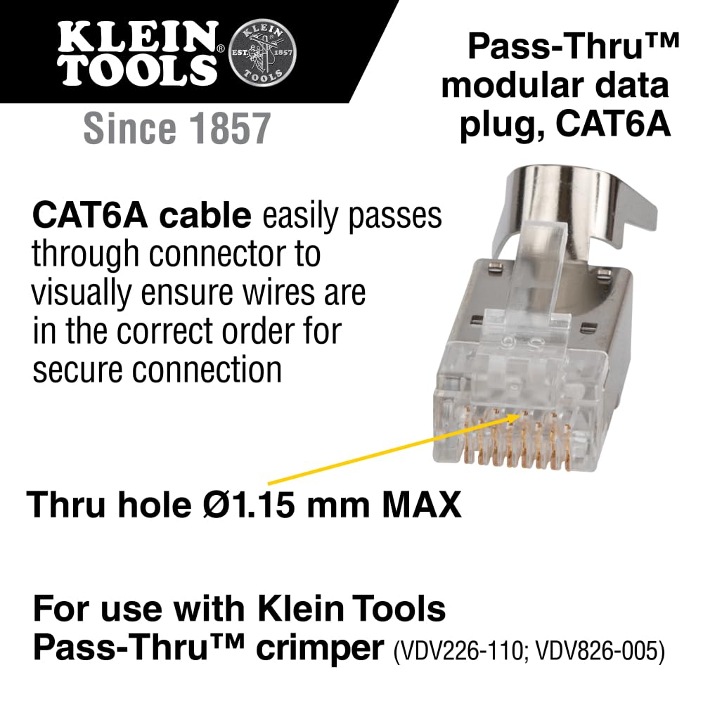 VDV826-705 Enchufe de datos modular para cable blindado CAT6A y cable Ethernet CAT6 de mayor diámetro para interiores o exteriores, paquete de 50 unidades 2