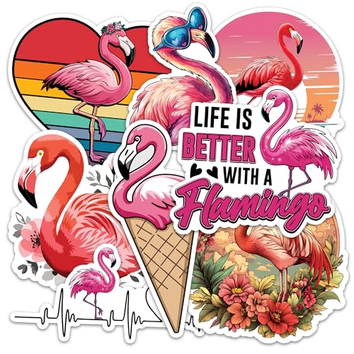 Image of Flamingo Sticker 8 Pcs (Large Size) Vinyl Stickers Laptop Waterproof Decal for Car Bumper Water Bottle Notebook Luggage Window Funny Party Birthday Decorations - Size 4 Inches