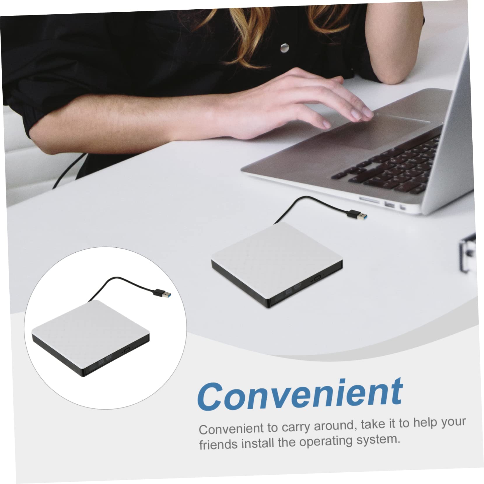 PartyKindom Masterizzatore Dvd Esterno USB 3.0 Bianco Abs Ultra Sottile | Lettore CD e Dvd per Laptop e Desktop, 8x Dvd-rom 24x Cd-rom, Basso Rumore