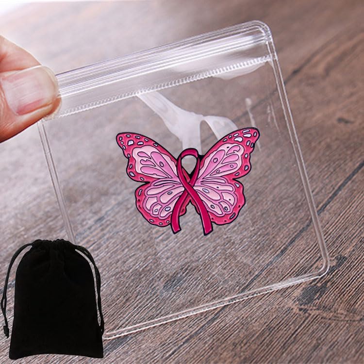 Image of Love Faith Strength Hope Breast Cancer Awareness Lapel Pins Butterfly Pink Ribbon Pin Brooch Badge Resin Enamel Cancer Awareness Gifts for Women Men