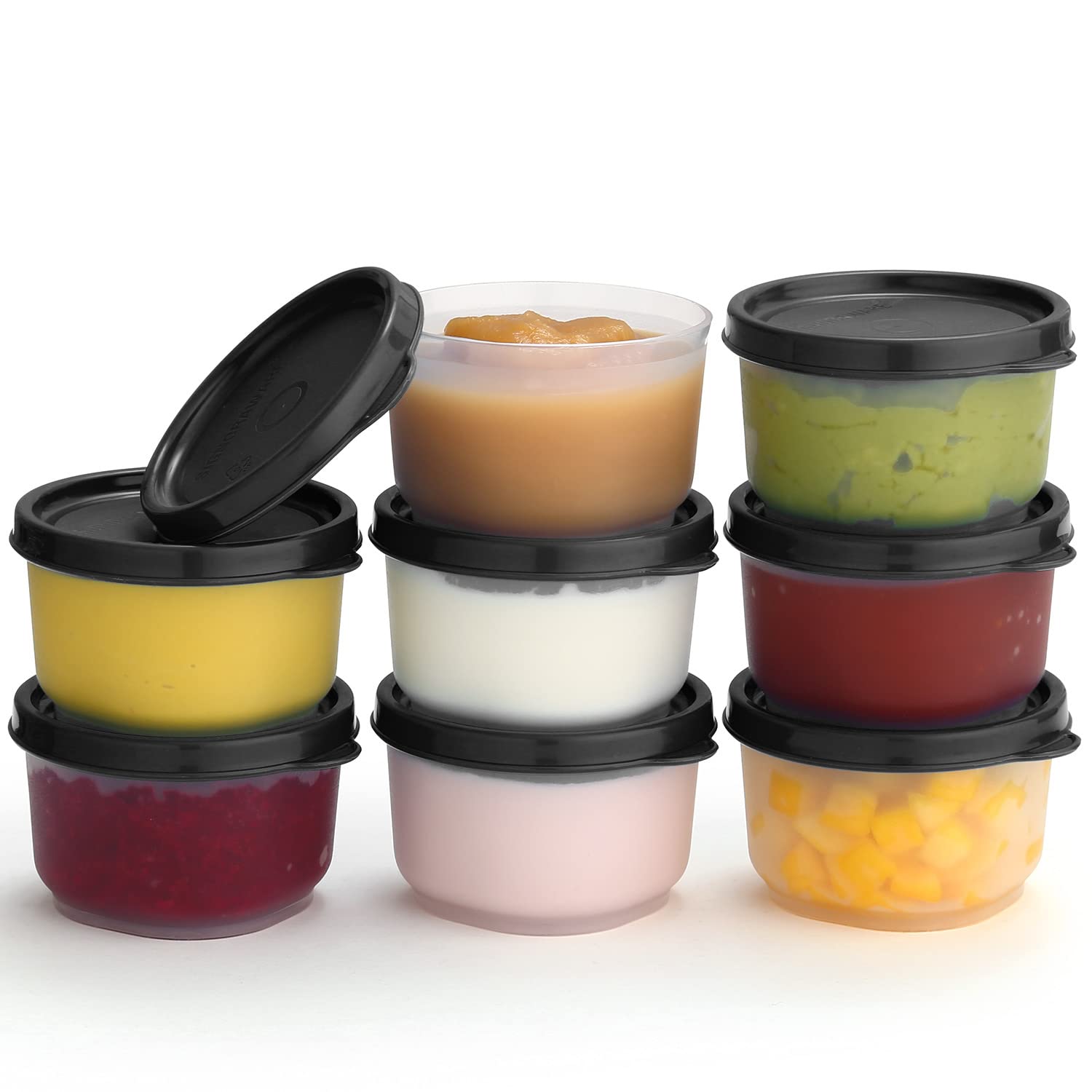 SIGNORA WARE Reusable Plastic Storage Containers 8 Pack - 4 oz. Stackable Airtight Leak Proof for Snacks, Nuts, Baby Food, Picnics, Food Prep, Salad Dressing - BPA Free