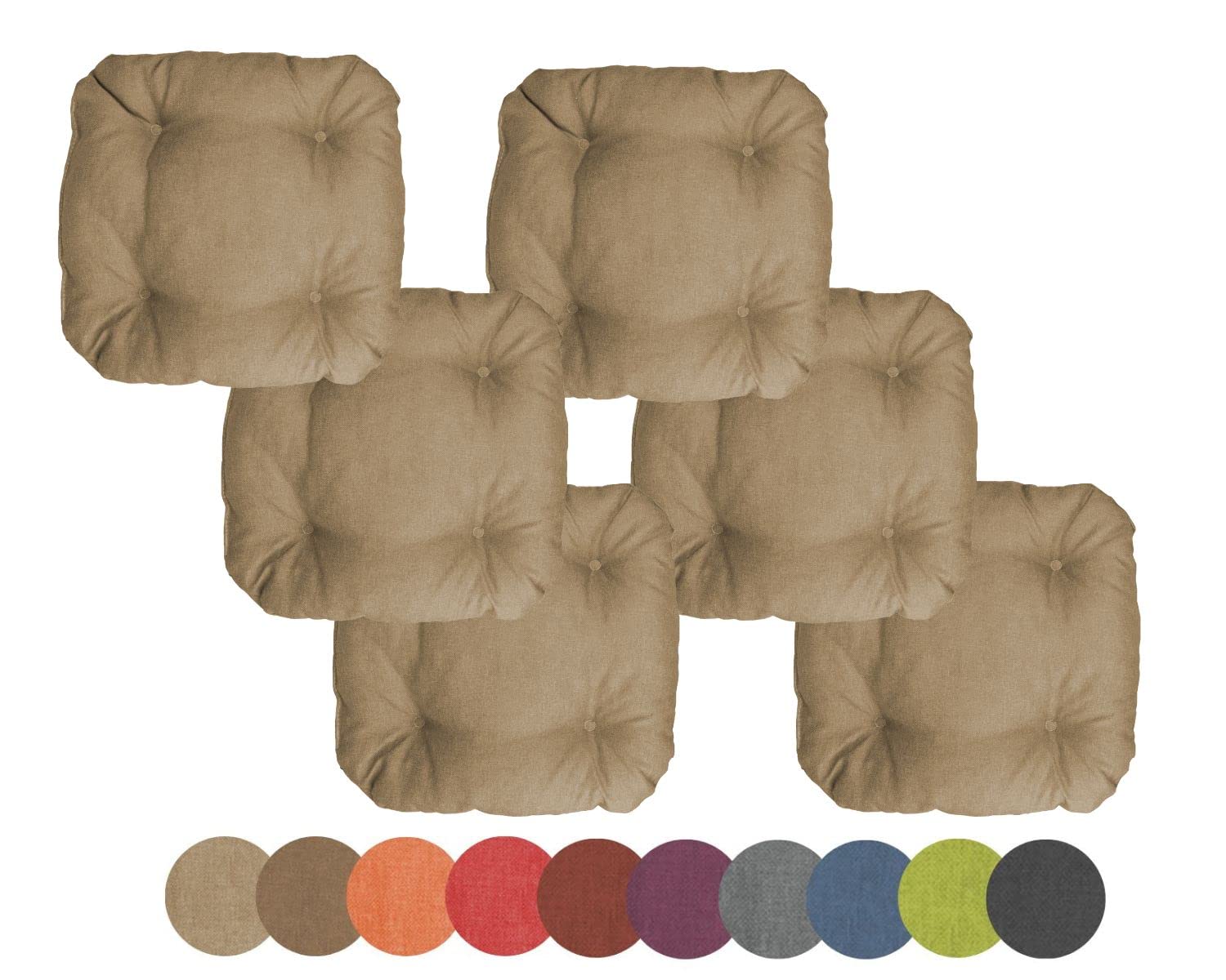 chilly pilley Stuhlkissen mit Schlaufen Set Gesteppt Küche Kissen viele Größen Stuhlauflage Stuhlpolster Dekokissen viele Farben (6X Kissen 45x45. Cappuccino)
