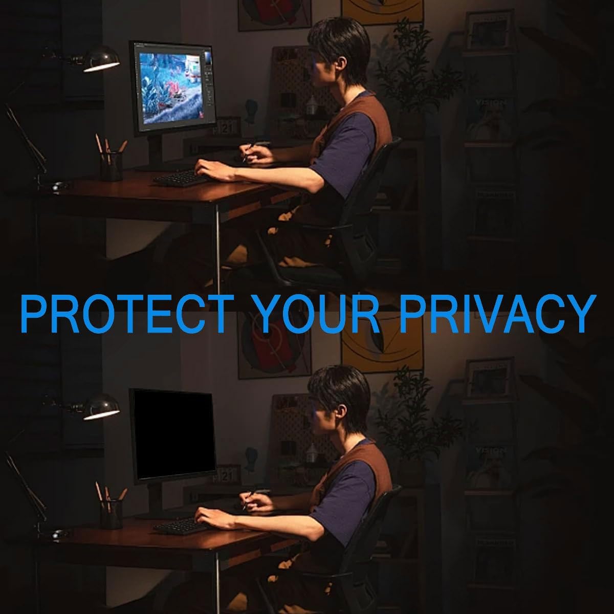 Acrylic Computer Privacy Screen Filter High Clarity Anti Glare Monitor Protector Anti-UV Anti-Blue Light Anti-Scratch 22-27 Inch Protector Film - Hanging Type Traceless / 27Inch/612.6x356mm