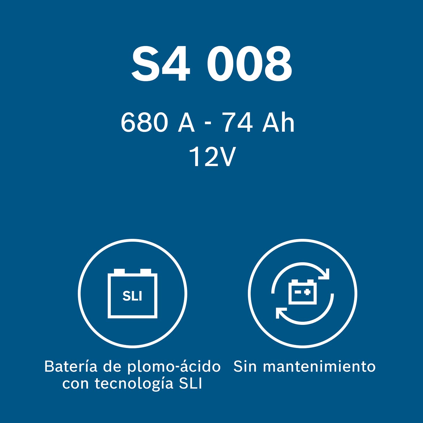 Bosch S4 008 Batería para Coche 74 A/h - 680 A - 12 V, de Plomo-Ácido para Vehículos sin Sistema Start/Stop, Polaridad Izquierda (-) Derecha (+), 278 x 175 x 190 mm