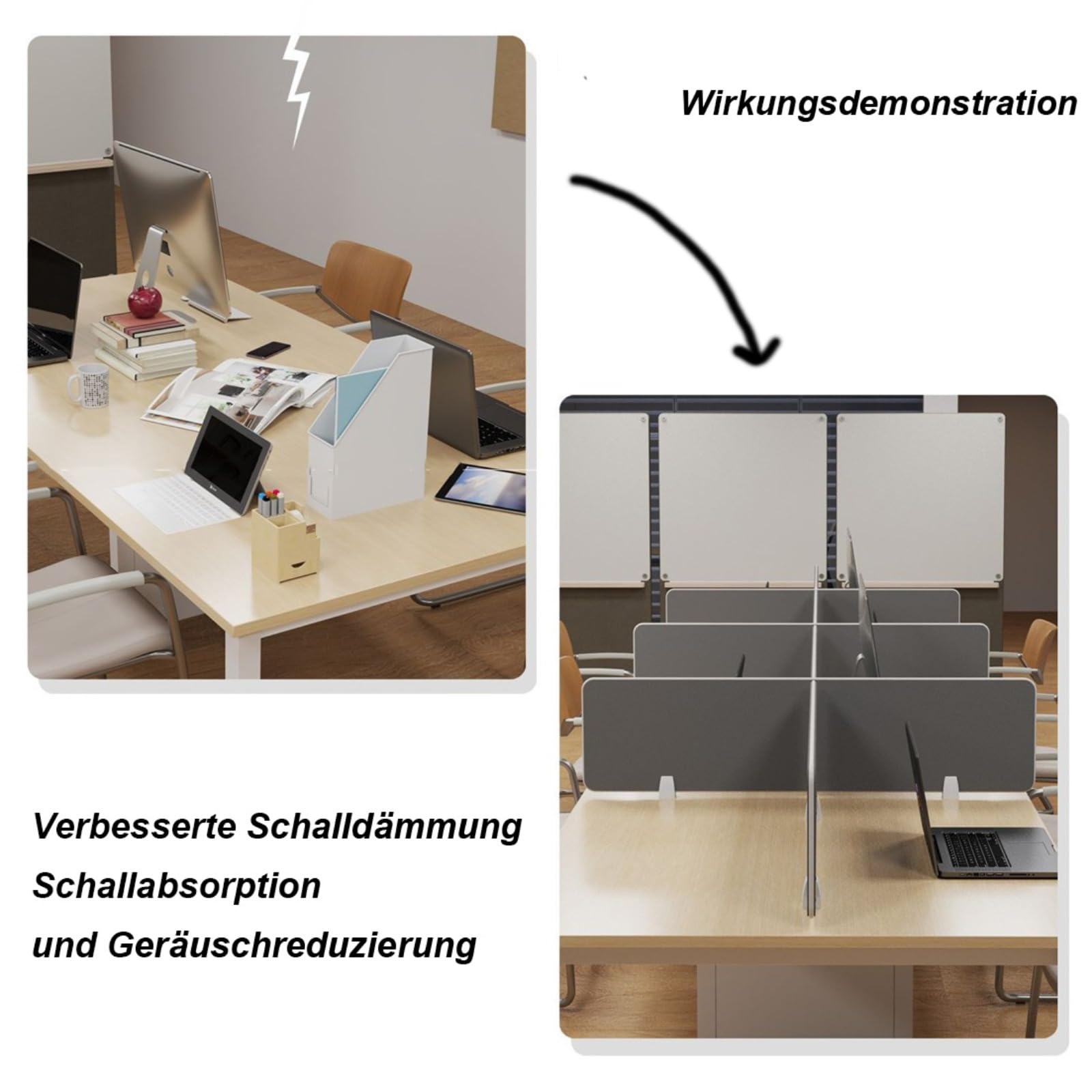Séparateur de bureau acoustique autonome de 16 mm d'épaisseur, cloison insonorisée, 40 x 120 cm, gris clair, améliore la concentration et la productivité