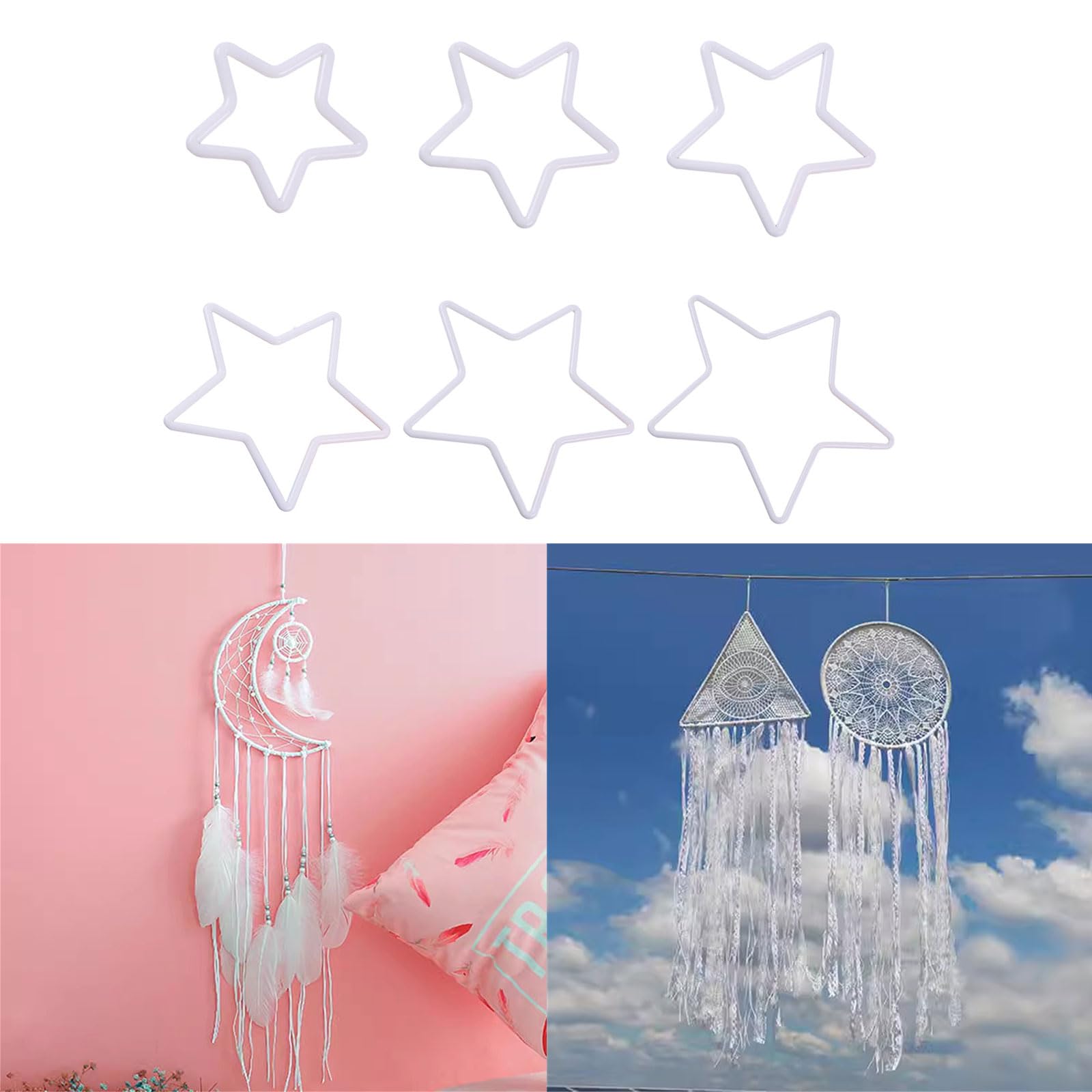 White Rings Star Shaped Dream Catchers Rings for Wedding Windchime Hanging Accessory 55/85/105/150/205/255mm
