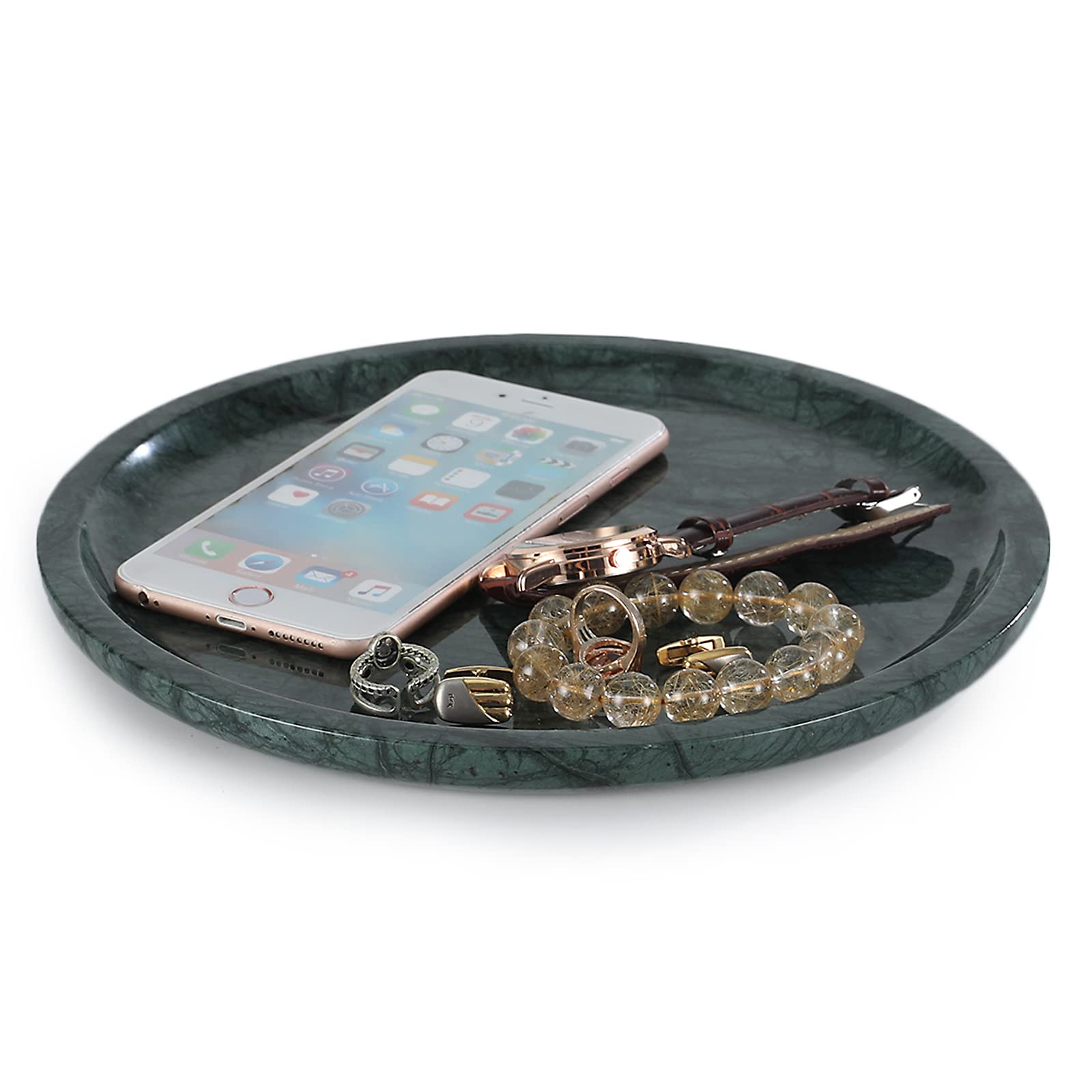 Bandeja de almacenamiento de mármol natural de lujo, mármol genuino para decoración del hogar, bandeja de piedra para baño/cocina/tocador, sin resina (10 pulgadas, verde) 7