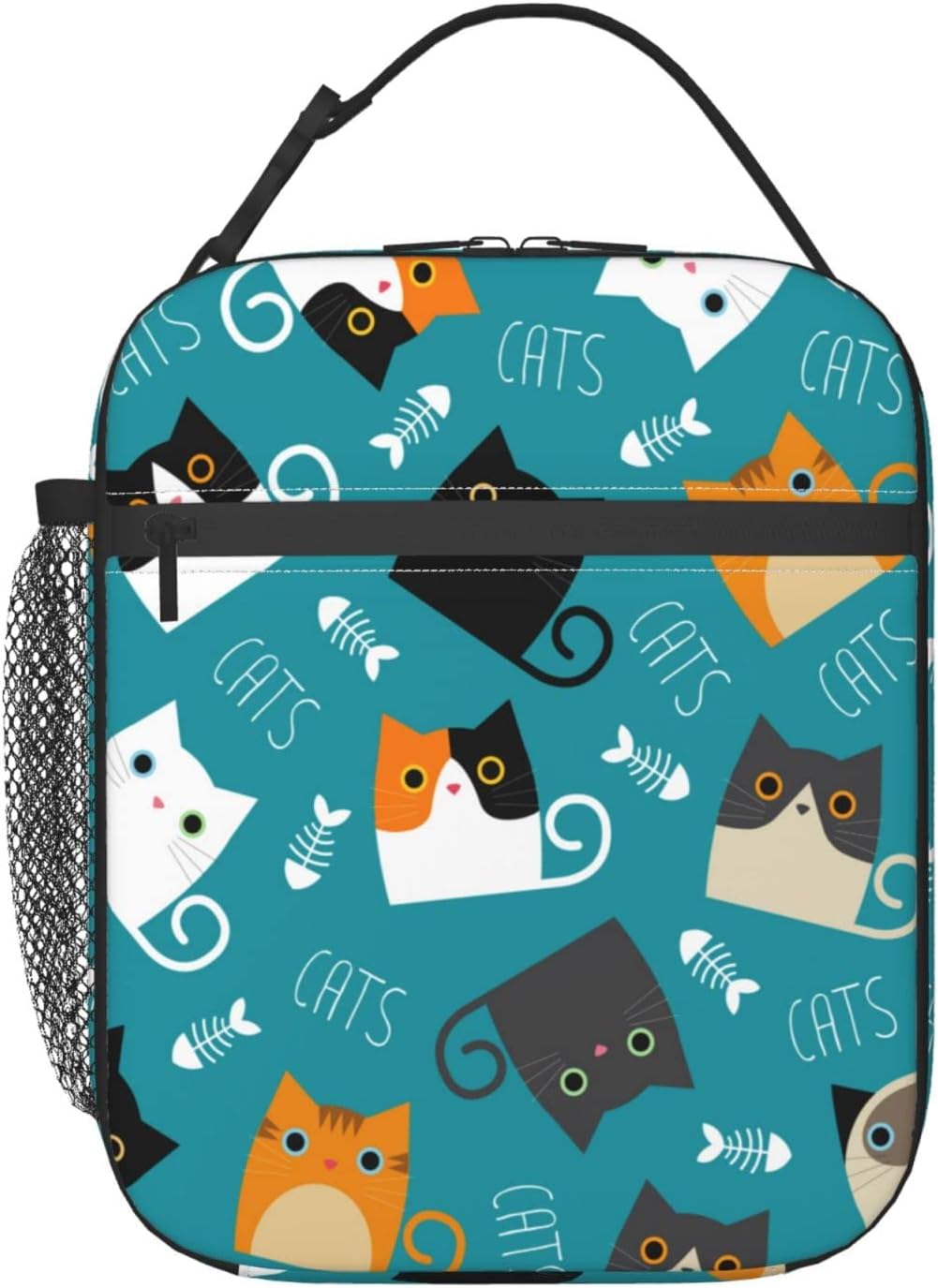 Funny Cats Lunch Bag Insulated Portable Reusable Cute Cartoon Design Lunch Box With Zipper For Picnic Work Office Travel School
