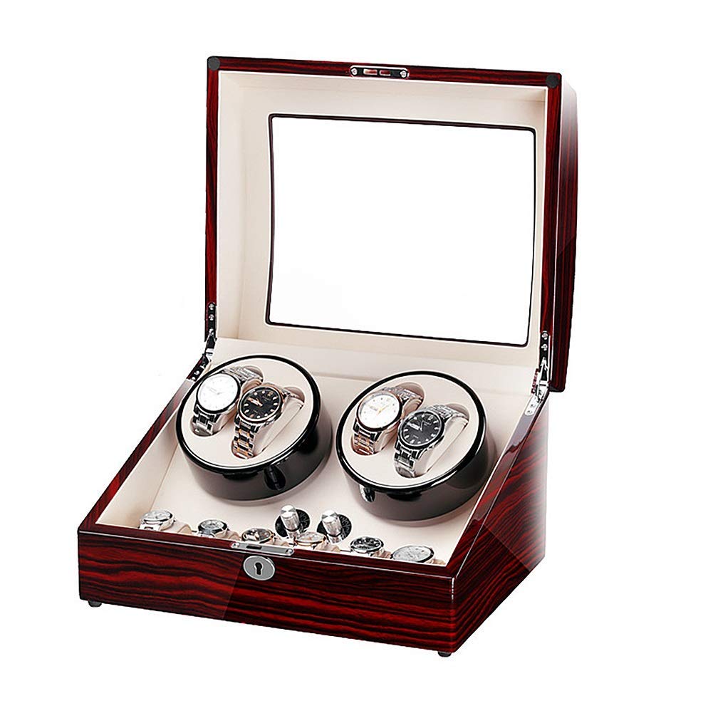 OLSKFUH Automatic Watch Winder Box Luxury Wooden For 4 Wrist Watches + 6 Storage Case, With Quiet Motor & 5 Rotation Modes,