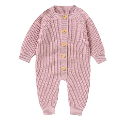 LAWKUL Baby Romper Long Sleeve Onesies Soft Stretchy Knitted One-Pieces Jumpsuit Outfits Clothes for Infants Newborns Boys Girls Pink 0-3 Months