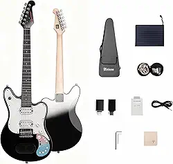 Uma guitarra elétrica inteligente com alto-falante sem fio de 10W, presets integrados e um setup portátil completo para artistas de rua e estúdios domésticos. Um kit para iniciantes (Preto)