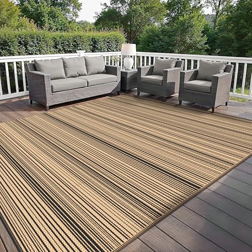 Image of GENIMO Outdoor Rug, Waterproof Plastic Rugs for Patio, 10'x14' Light Brown