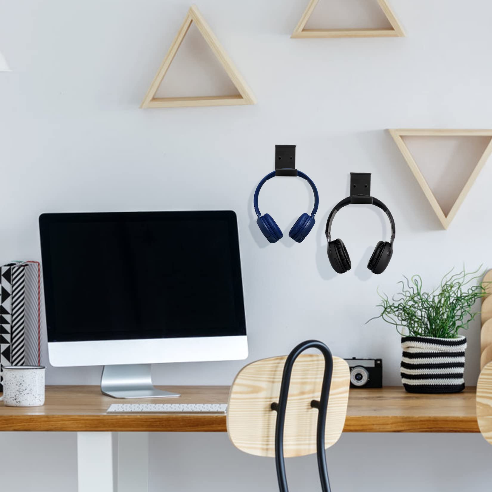 2 Pezzi Supporti per Cuffie, Gancio per Cuffie Sotto Scrivania, Supporto da Parete per Cuffie Wireless e Cablate, con Nastro Adesivo e Viti per Cuffie (nero)