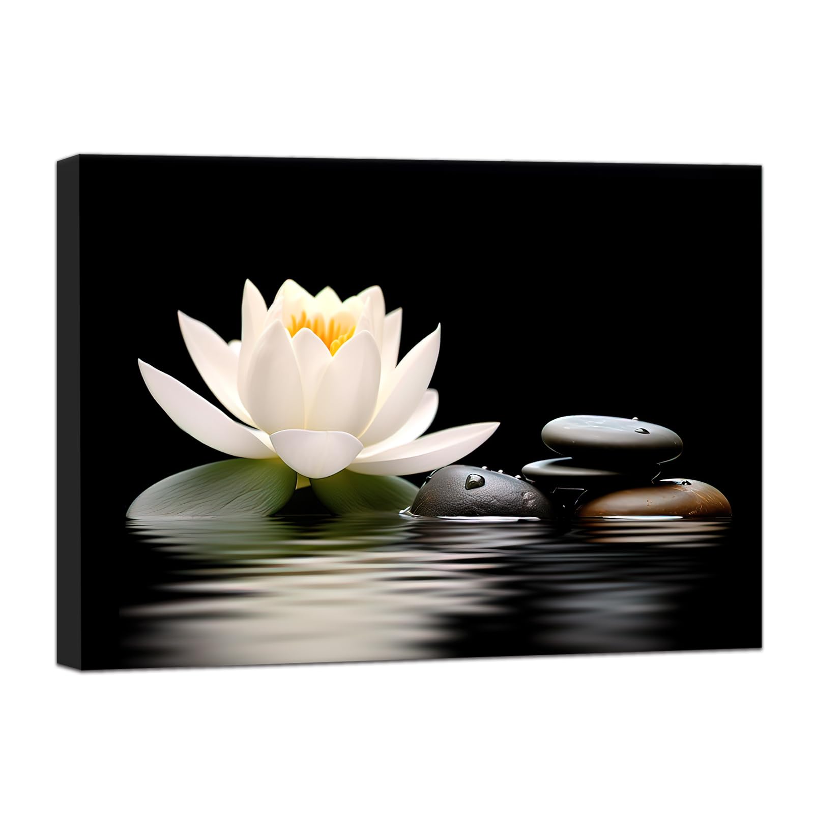 CCWACPP Zen Canvas Wall Art Black and White Lotus Pictures Spa Stone Flower Print Spiritual Meditation Yoga Room Wall Decor Framed (Zen - 3, 20x30inch) — image 1