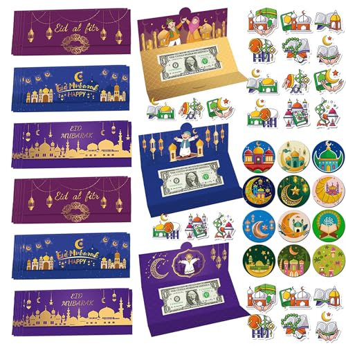 30PCS Eid Money Envelopes with Stickers, Cash & Gift Card Holder, Ramadan Eid Al-Fitr Al-Adha...
