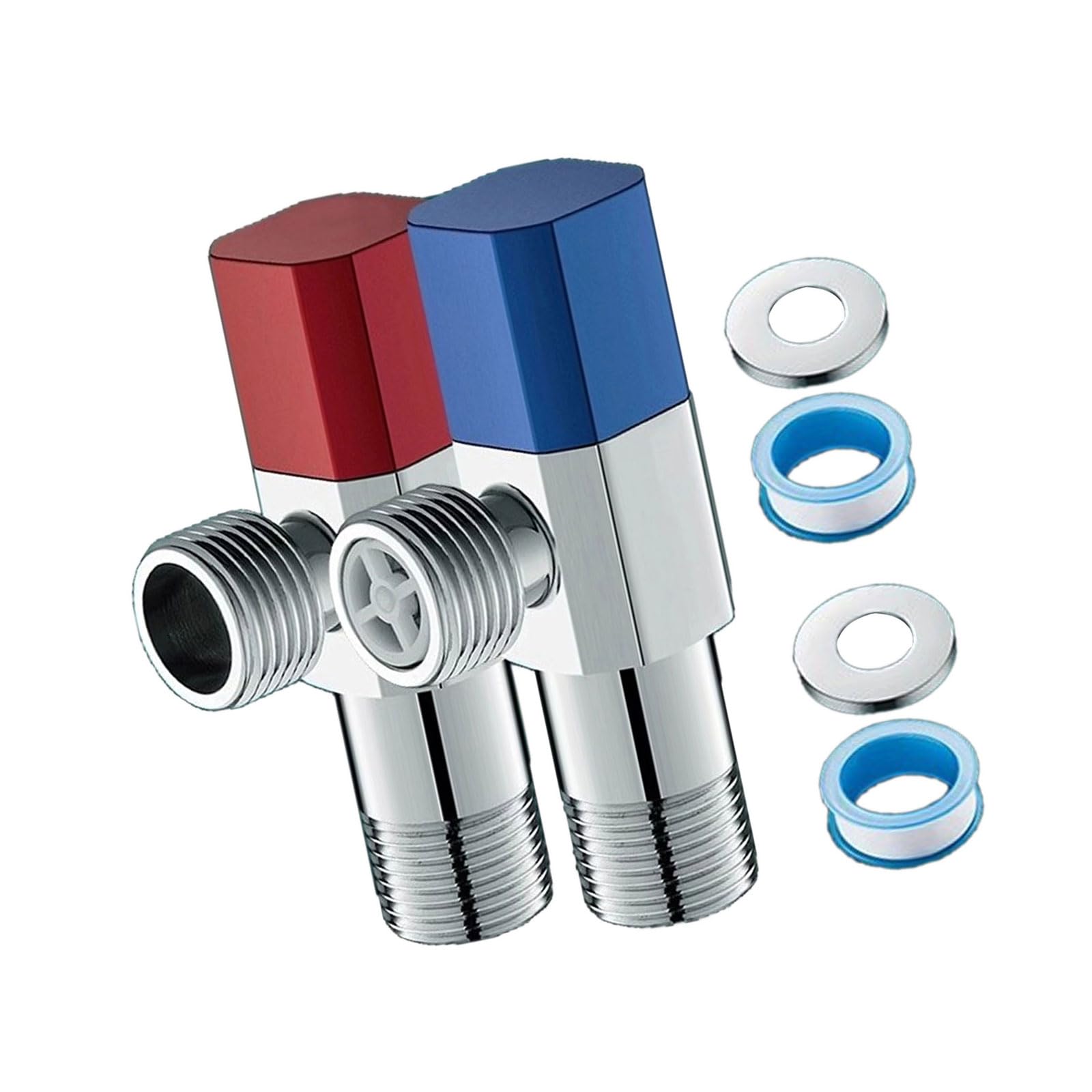 Rgybao Blue And Red Water Flows Control 1 / 2Inch Turn Angles Stop Valves Hot/Cold Water Shut Down Valves For Heating & Plumbing Systems Shut Down High Flows Angles Handle For Garden Hose