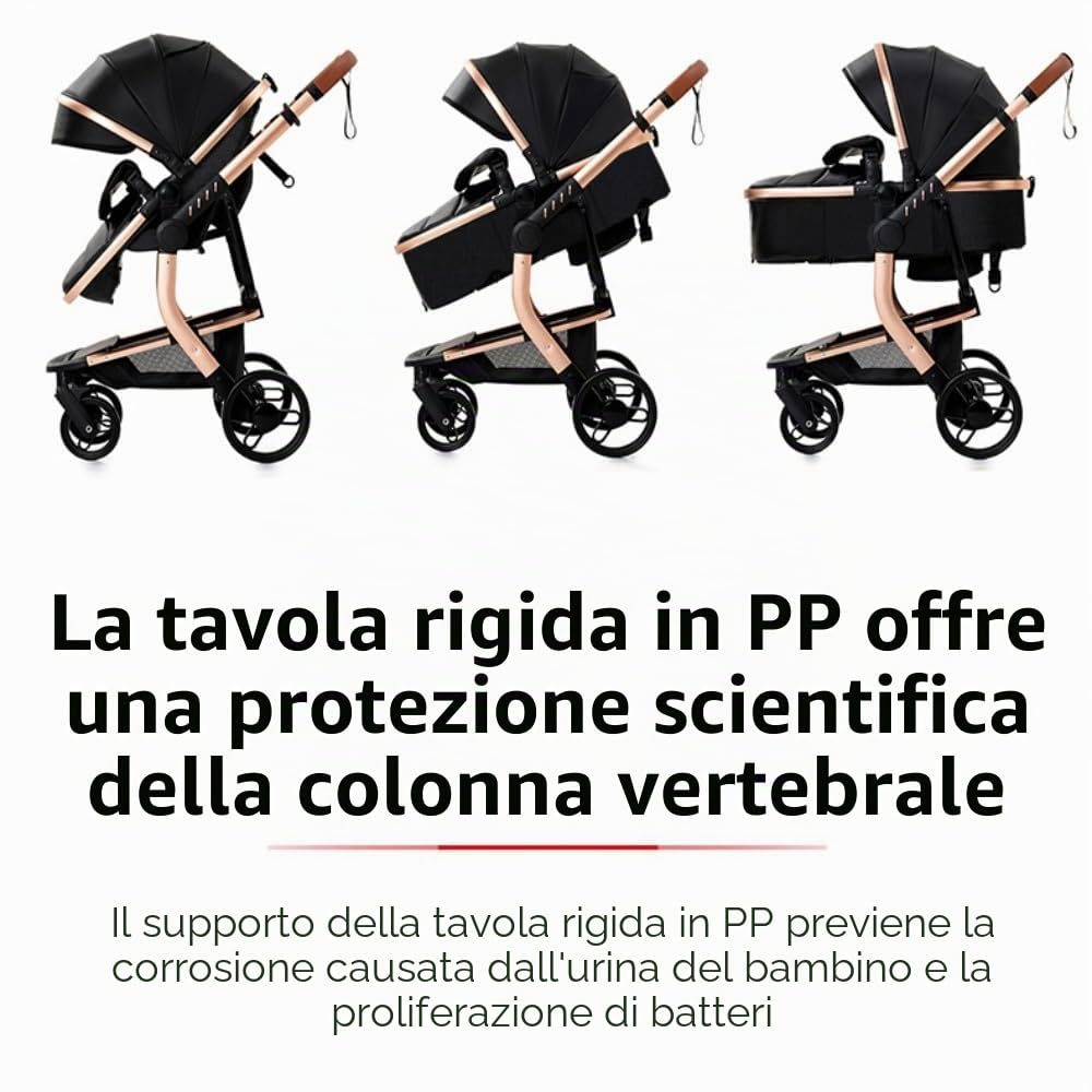 Trio Passeggino Pieghevole, Altezza Regolabile, Vista Panoramica, Bianco | Design innovativo, solido e sicuro. Include borsa mamma e marsupio inclusi nel set