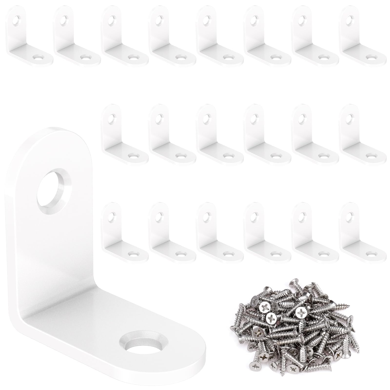 Zynthor 20PCS White Corner Brackets with Screws, 30 x 30mm L Shaped 90 Degree Angle Braces for Wood Furniture, Right Angle Brackets for Shelves, Cabinets, Chairs, Bookcases and Bed Frames