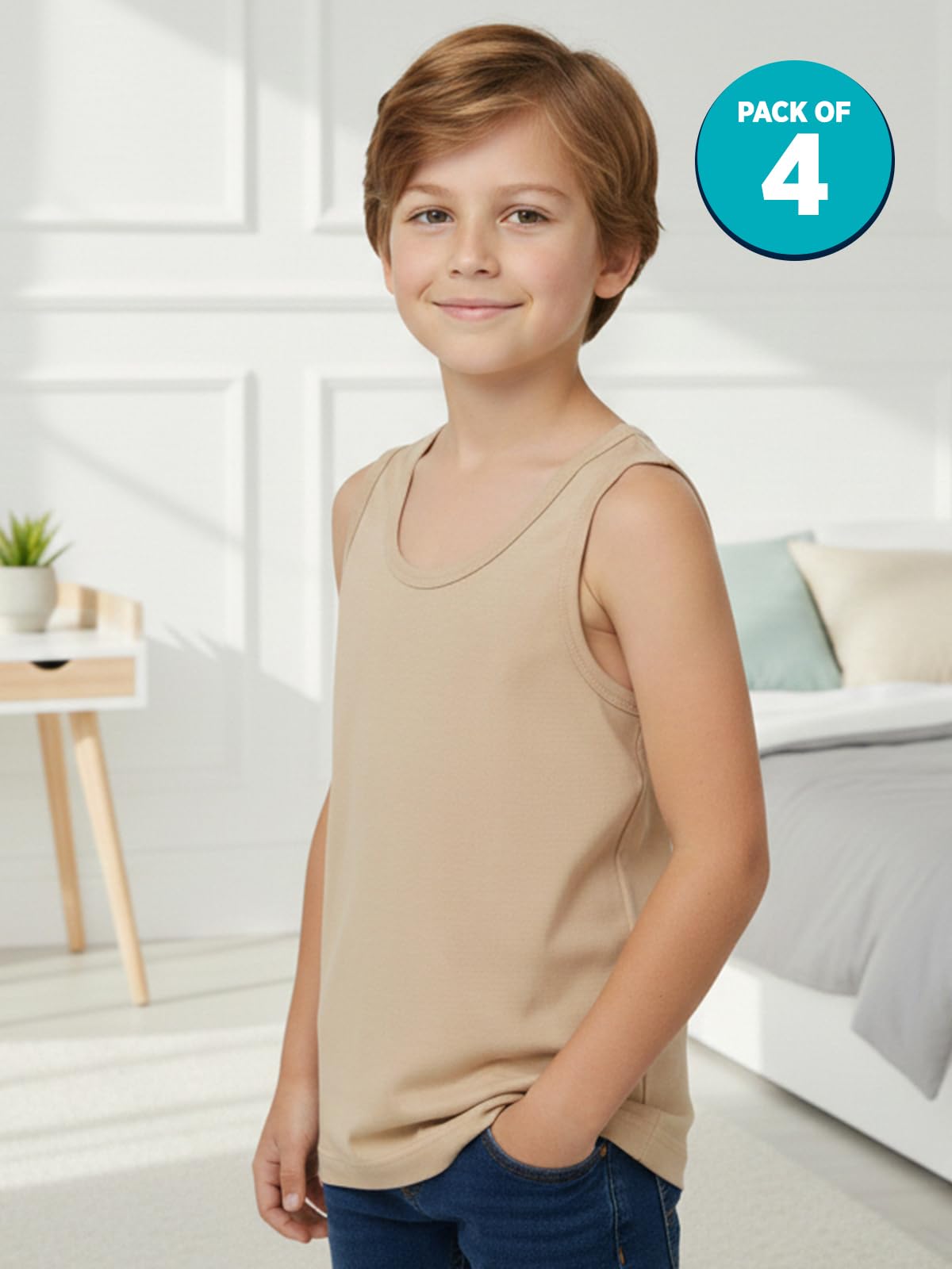 Lux Cozi Boy's Pack of 4 Muticolor Super Combed Cotton Round Neck Sleeveless Color Vest (Size : 75cm) Multicolour 4