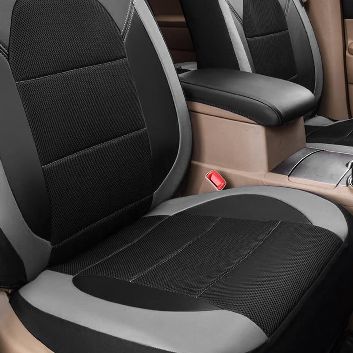 JNNJ 4 Pezzi Coprisedili Auto Set Completo, Coprisedili Anteriori per Auto Con Copripoggiatesta, Coprisedili Anteriori a Rete per Auto Pelle PU, Universale Accessori per Sedili Dell'auto(Grigio)