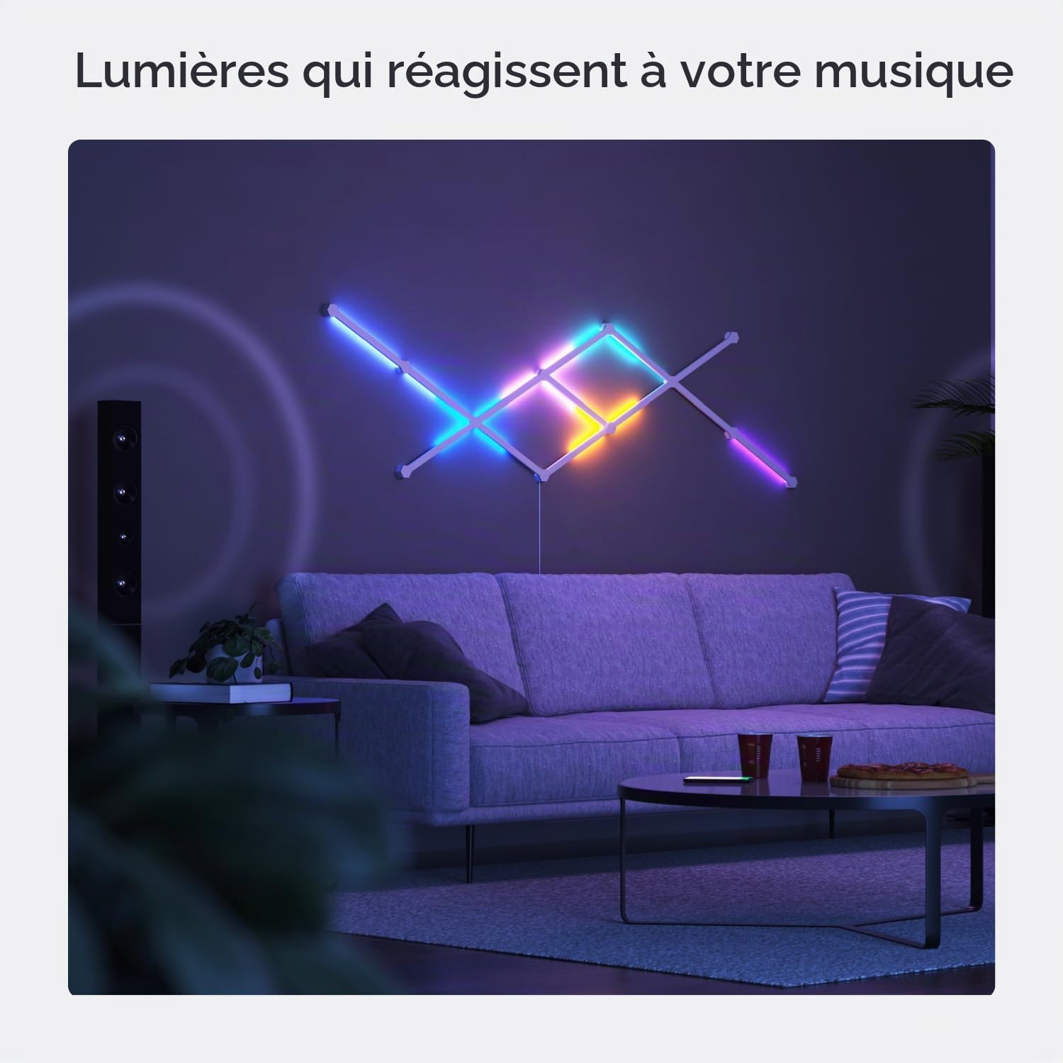 Nanoleaf Lines 60 Degrés Pack d'Extension, 3 Barres Lumineuses LED RGBW Connectées - Appliques Murales Luminaires Intérieur Modulaires Wi-Fi 16M Couleurs, Compatible Alexa, pour Salon Chambre Gaming