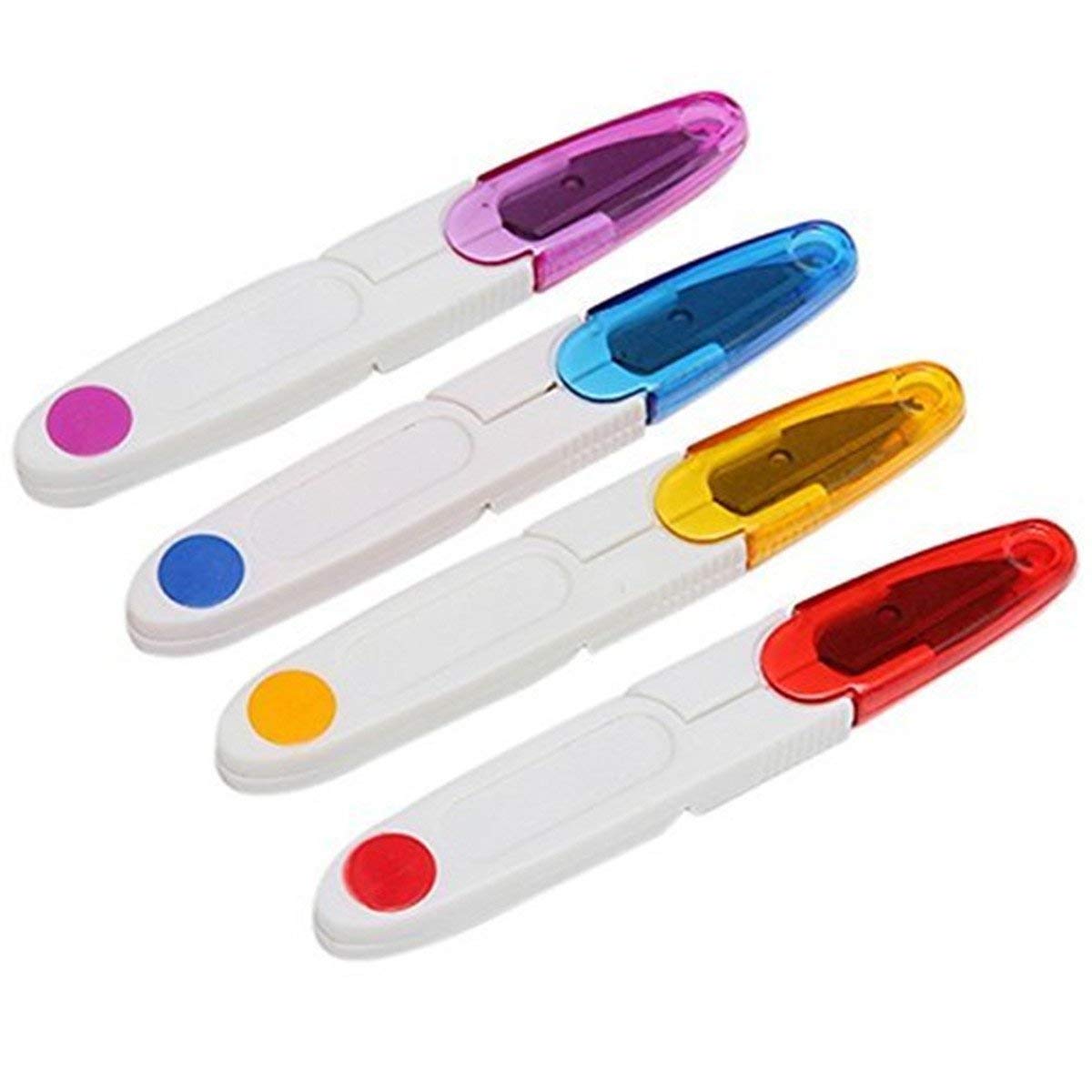 4Pcs Portable U Shape Embroidery Cross-Stitch Craft Thread Cutter Sewing Trimming Scissors Clipper Snips Tailor Nippers with Safety Cover, Random Color