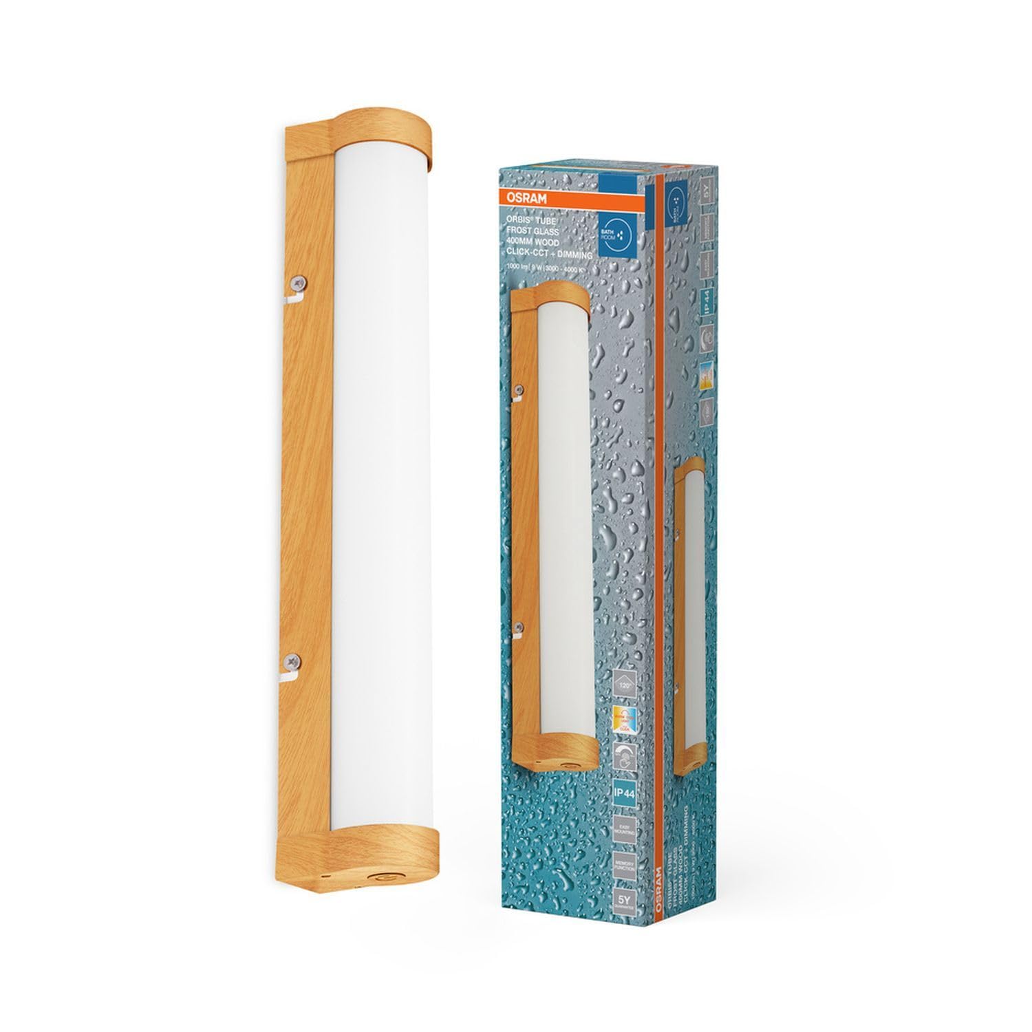Licht-Erlebnisse LED Wandleuchte Aluminium Metall Holz 3000-4000 K IP44 CCT dimmbar modern gemütlich Bad WC Spiegel L:40 cm Wandlampe Küche
