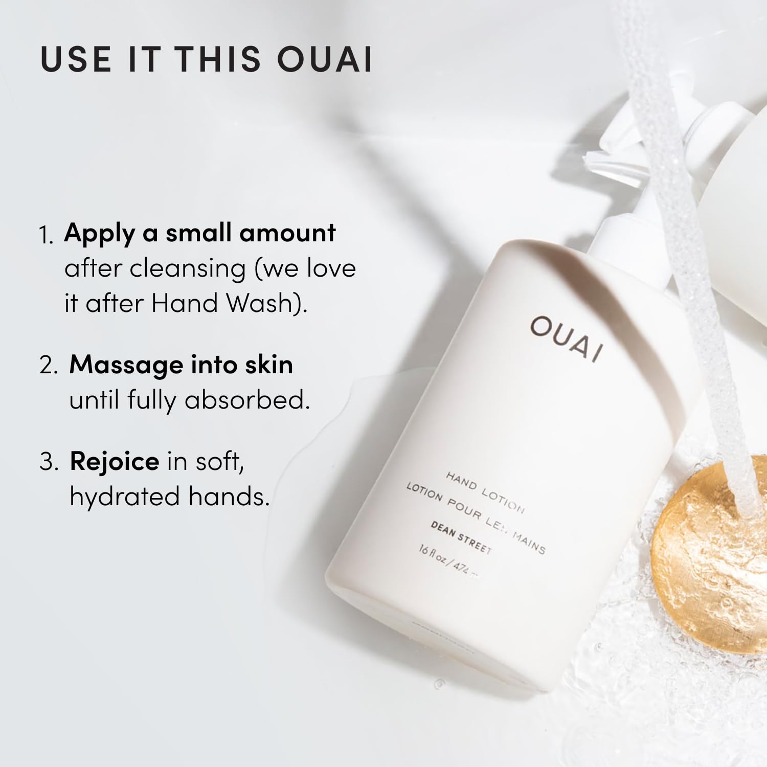 OUAI Handlotion Die perfekte leichte Formel, um Ihre trockensten Flecken zu hydratisieren. Hergestellt mit Avocado-, Jojoba- und Hagebuttenölen, um Feuchtigkeit einzuschließen (473 ml)