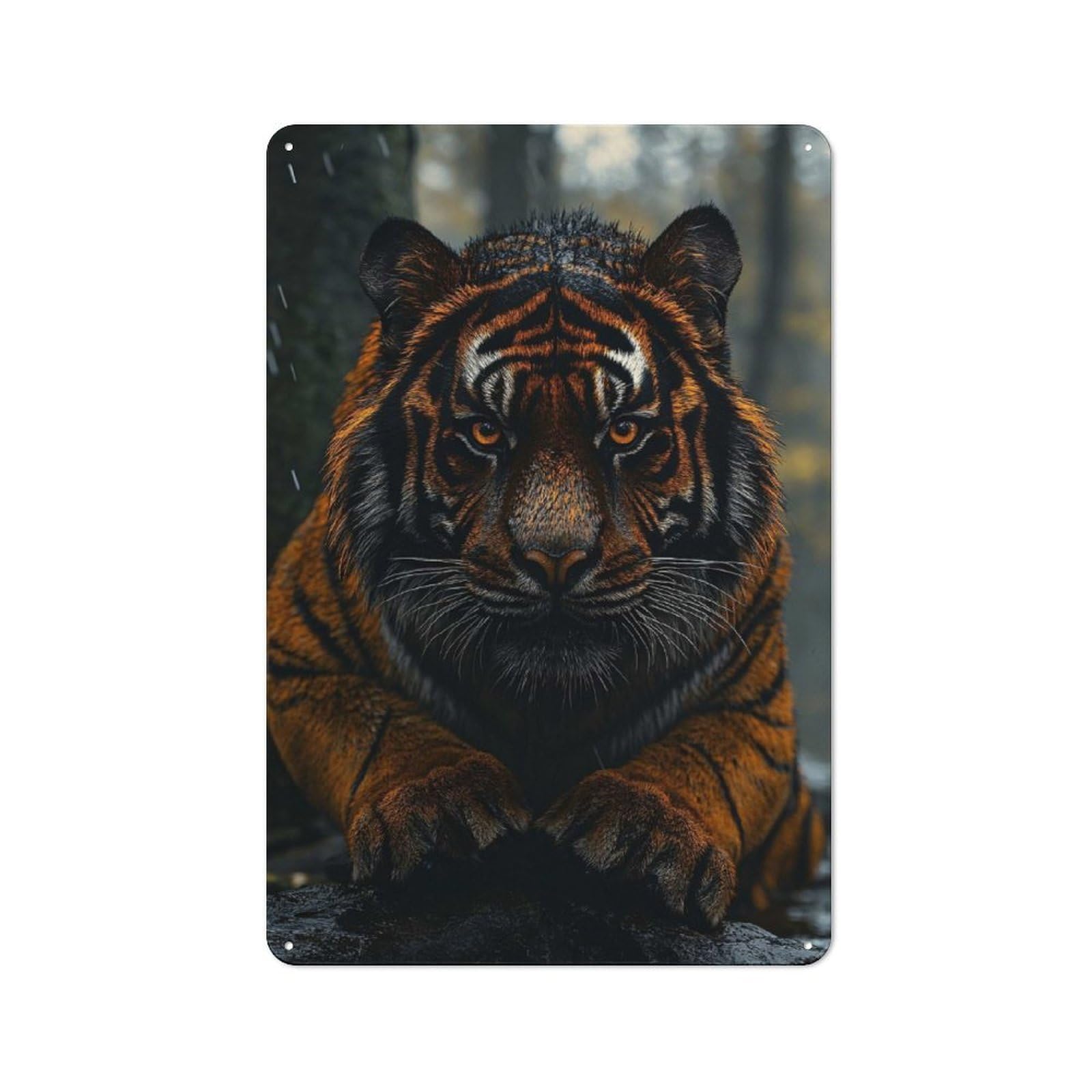 Junmoney Style-11 Majestic Tiger Portrait In The Rain Printed Metal Sign 30X20cm For Bar Or Restaurant, New Home Wall Decor For Hospitality Decor Collectors