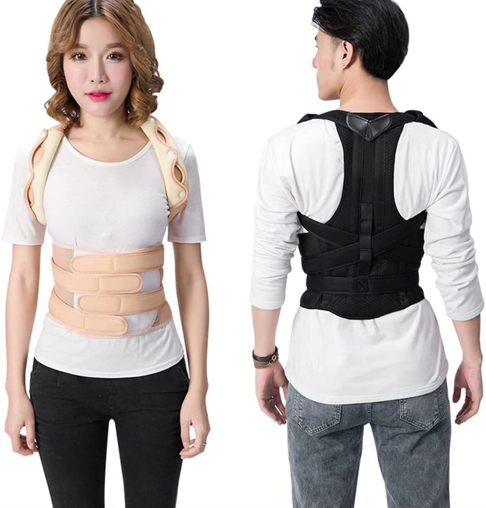Mężczyźni Kobiety Upper Back Support, Brace Figura orteza Belt Ramię Prostownica Clavicle Neck Bain Relief(Khaki,S)
