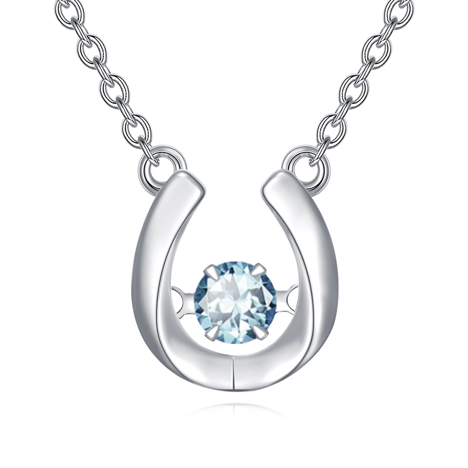 GJOAEGPersonalized 10k/14k/18k Solid Gold/Plated Gold Horseshoe with Birthstone Necklace for Women Exquisite Crystal Jewelry