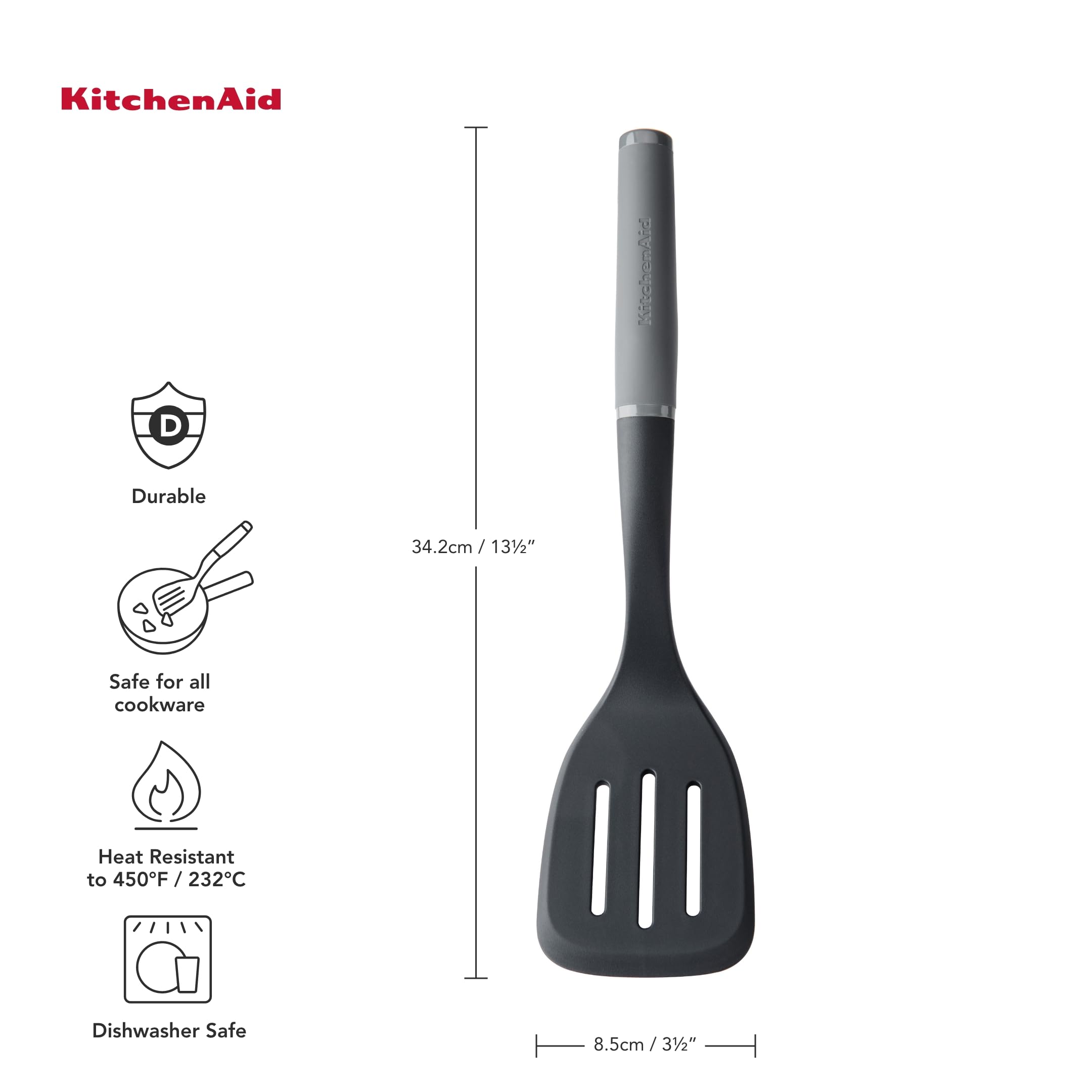 KitchenAid Soft Grip Slotted Turner - Charcoal Grey, Mehrfarbig, Small - Image 2