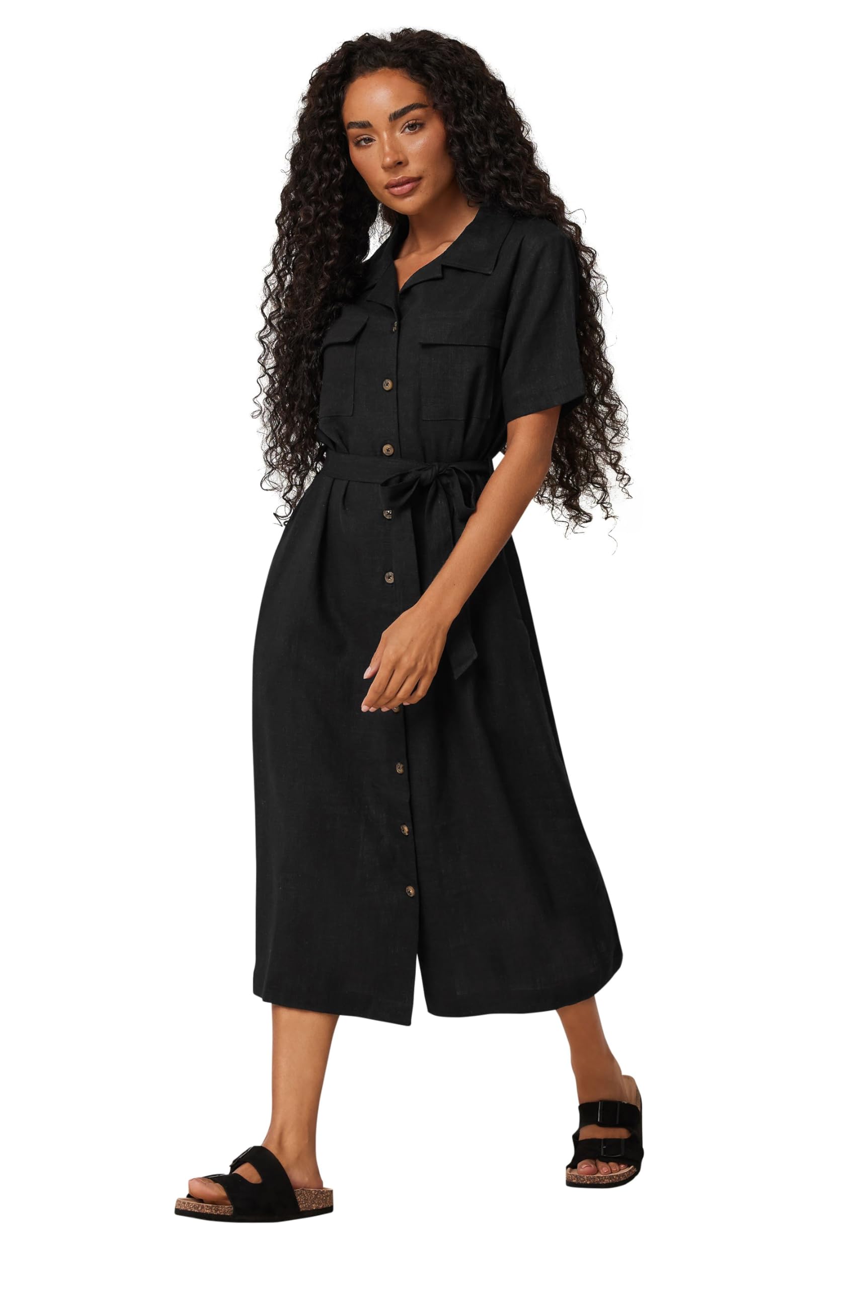 M&Co Women's Black Petite Linen Shirt Dress In Size 18