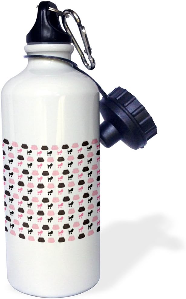 3dRose Cute Pink and Black French Purses and Poodles Pattern-Sports Water Bottle, 21oz , Multicolored