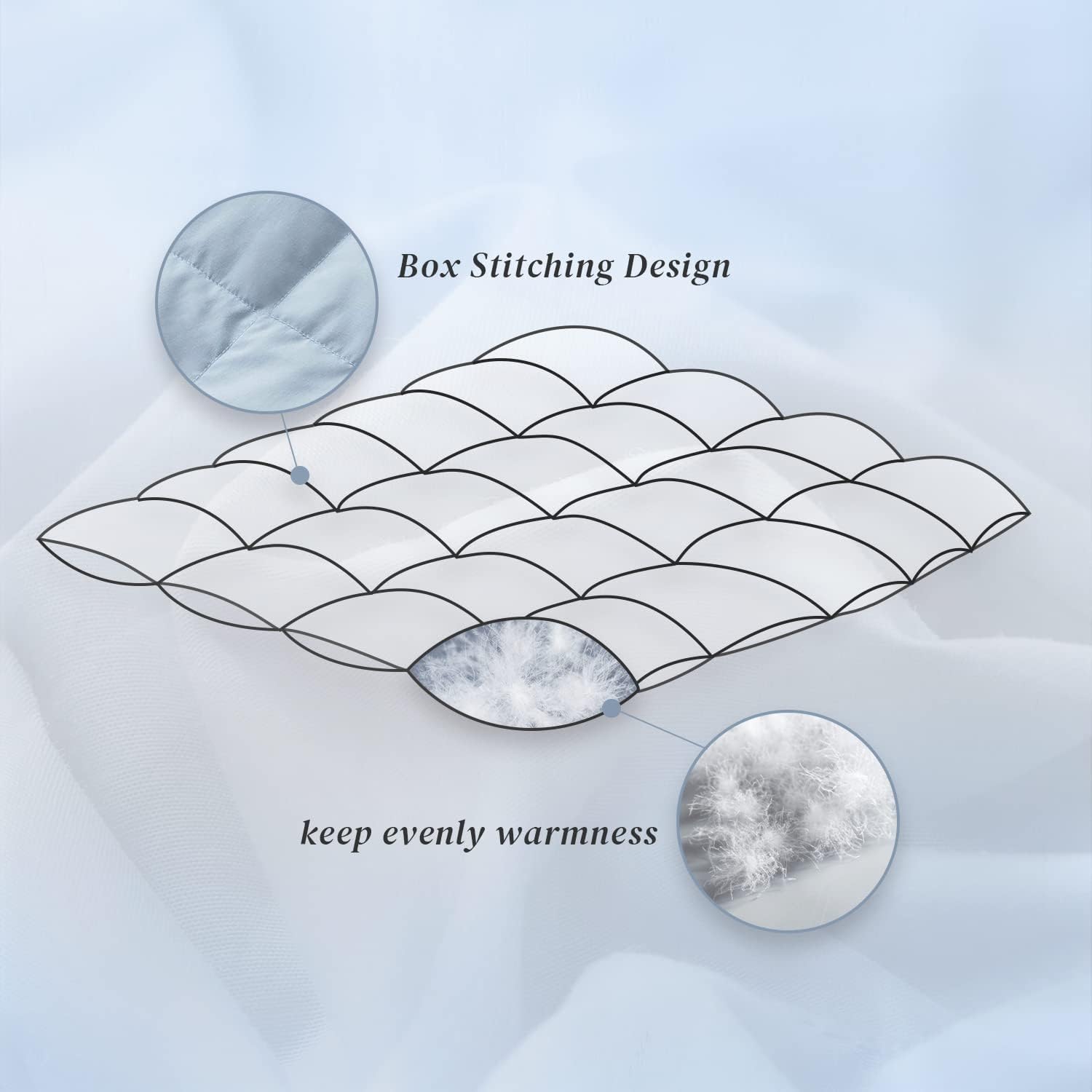 Topllen Lightweight Blue Grey Down Blanket,Cooling Down Comforter Queen Size for Summer,Cloud Soft Noiseless Cotton Shell,750 Fill Power Blue Grey Duvet Insert with Ties (90×90 inch)