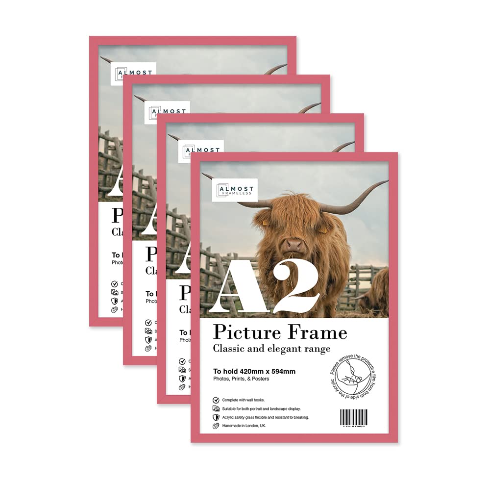 Almost Frameless A2 Pink Picture Frame Set of 4, Display A2 Picture Gallery Wall, Poster, Photo, Artwork, or Print, Pink — image 1