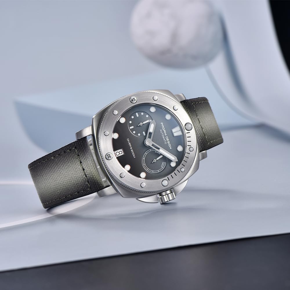 Pagani Design 1767 Reloj de Hombre automático 41MM Caja de Acero Inoxidable Espejo de Zafiro Reloj de Hombre con Cuerda automática Correa de Nylon. (Verde Claro)