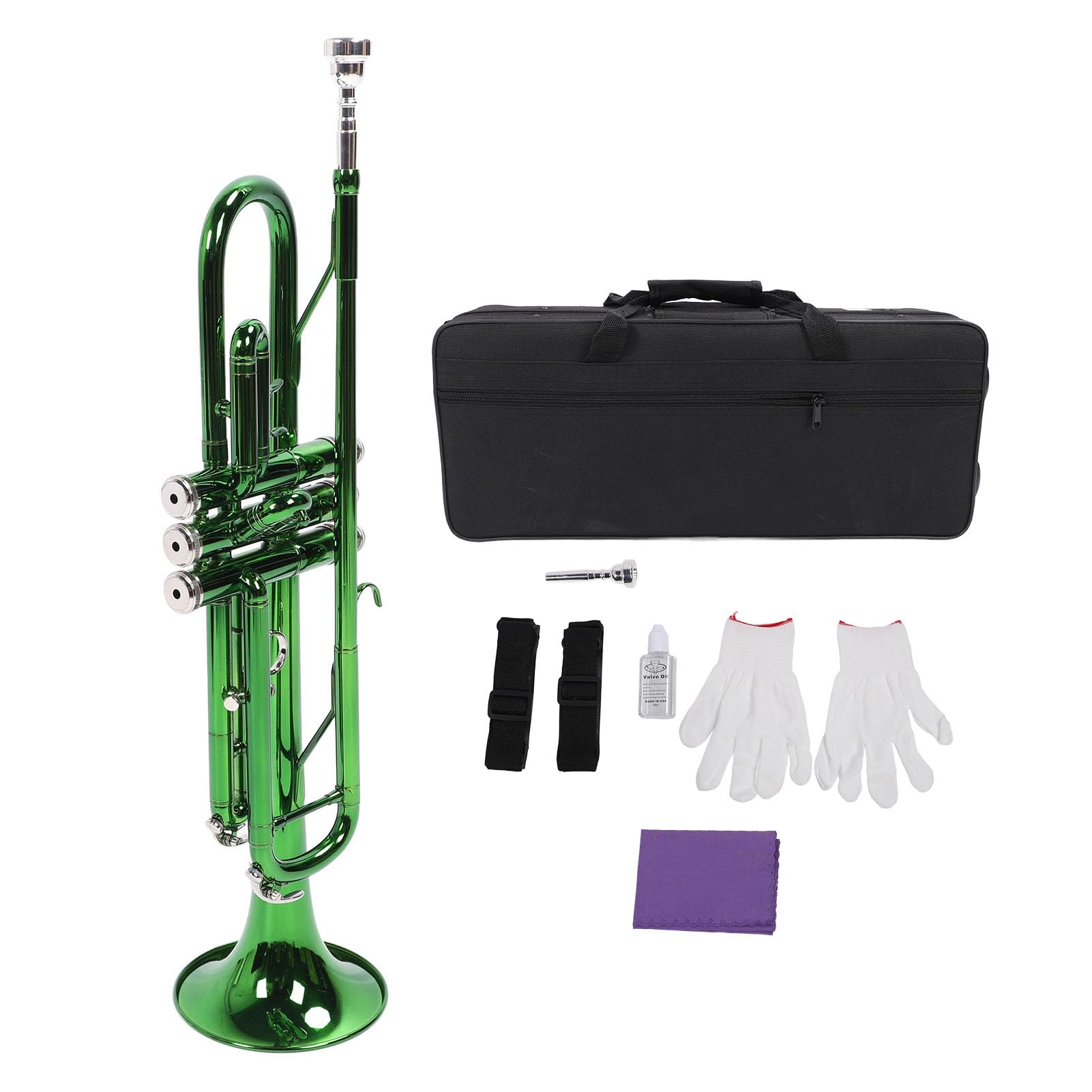 Green BB Trumpet, BB Flat Professional Brass Musical Instrument Exquisite Durable Trumpeter Gloves Strap Case Accessories Trumpets for Beginner or Advanced Student