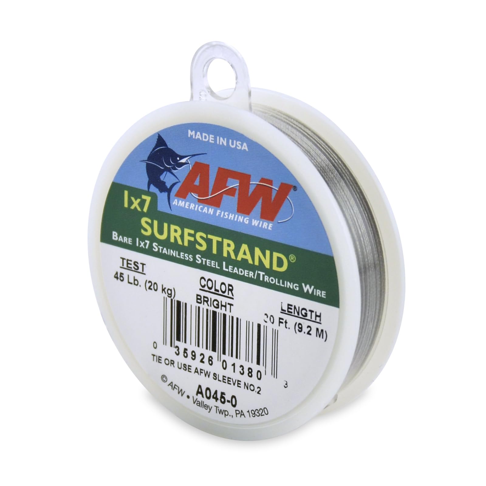 American Fishing Wire Surfstrand, Bare 1x7 Stainless Steel Leader Wire, 45 lb Test, 0.018" Diameter, Bright, 30 ft — image 1