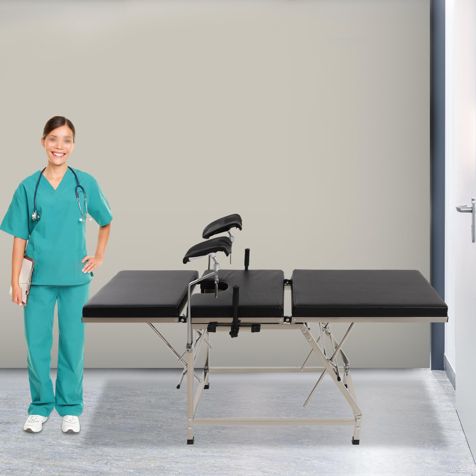 Gynäkologischer Untersuchungsstuhl, Verstellbarer gynäkologischer Stuhl, 150 kg Tragkraft, U-förmiger Öffnung und abwischbarer Oberfläche für vielseitige medizinische Anwendungen (schwarz)
