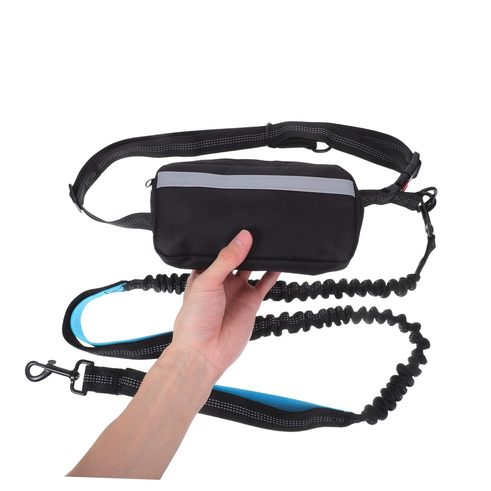 Guinzaglio da Corsa per Cani Riflettente Elastico, in Poliestere | Borsa in Vita, Nero, Design Multifunzione, per Passeggiate al Parco e Attività All'aperto
