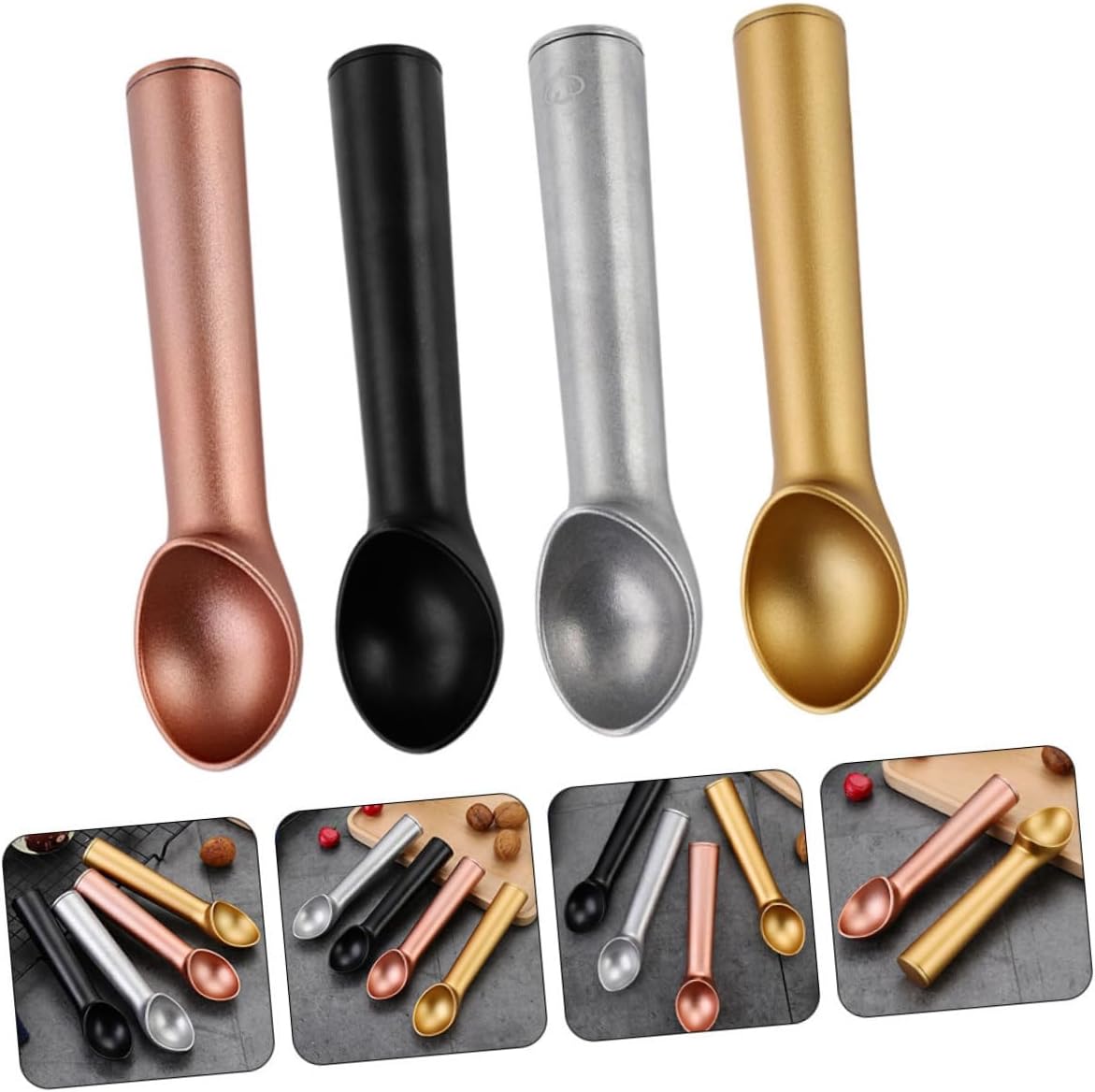 4pcs Ice Cream Scoop Non-stick Melon Baller and Fruit Spoon for Smooth Dessert Serving and Easy to Grip for Home and Kitchen Use