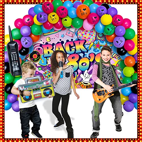 Winrayk 131Pcs 80S Party Decorations 80S Hip Hop Birthday Decor Balloon Garland Kit 80S Backdrop Tablecloth Radio Phone Guitar Microphone Roller Skate Disco Ball Balloon 80S Theme Party Decorations #TOP4