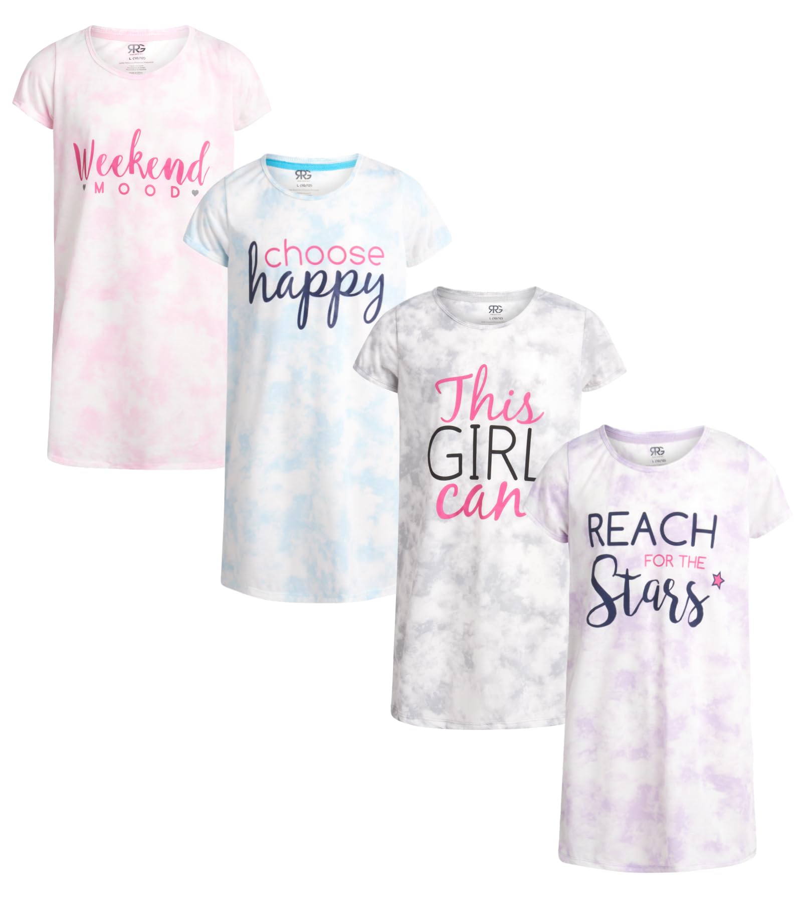 Rene RofeGirls Pajamas - 4 Pack Lightweight Polyester Girls Nightgowns with Cute Designs Kids Pajamas Sleepwear (4T-12)