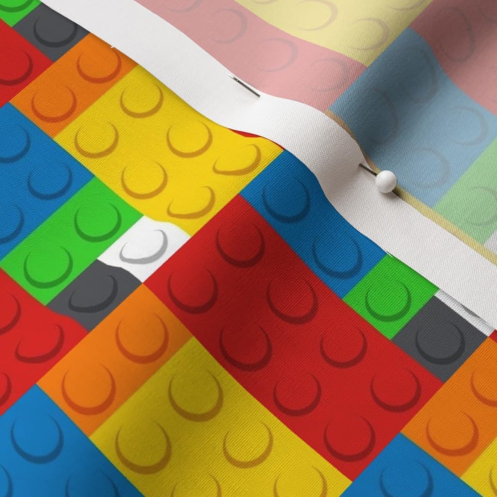 Spoonflower Fabric - Building Medium Blue Yellow Bright Red Block Kids Toy Brick Colors Printed on Cotton Poplin Fabric by the Yard - Sewing Shirting Quilting Dresses Apparel Crafts