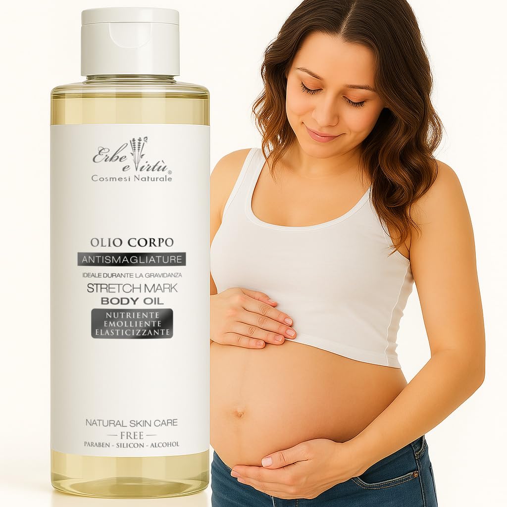 Olio Antismagliature 220 ml - Ideale in Gravidanza - Mix Oli Pregiati: Olio di Mandorle - Rosa Mosqueta - Argan 100% MADE IN ITALY